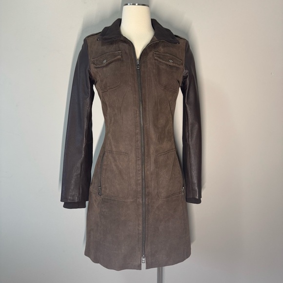 Danier Two-Tone Leather Jacket in Brown and Black - Picture 1 of 11